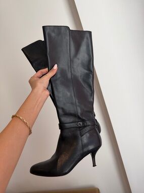 Coach Black Knee-High Leather Heel Boots